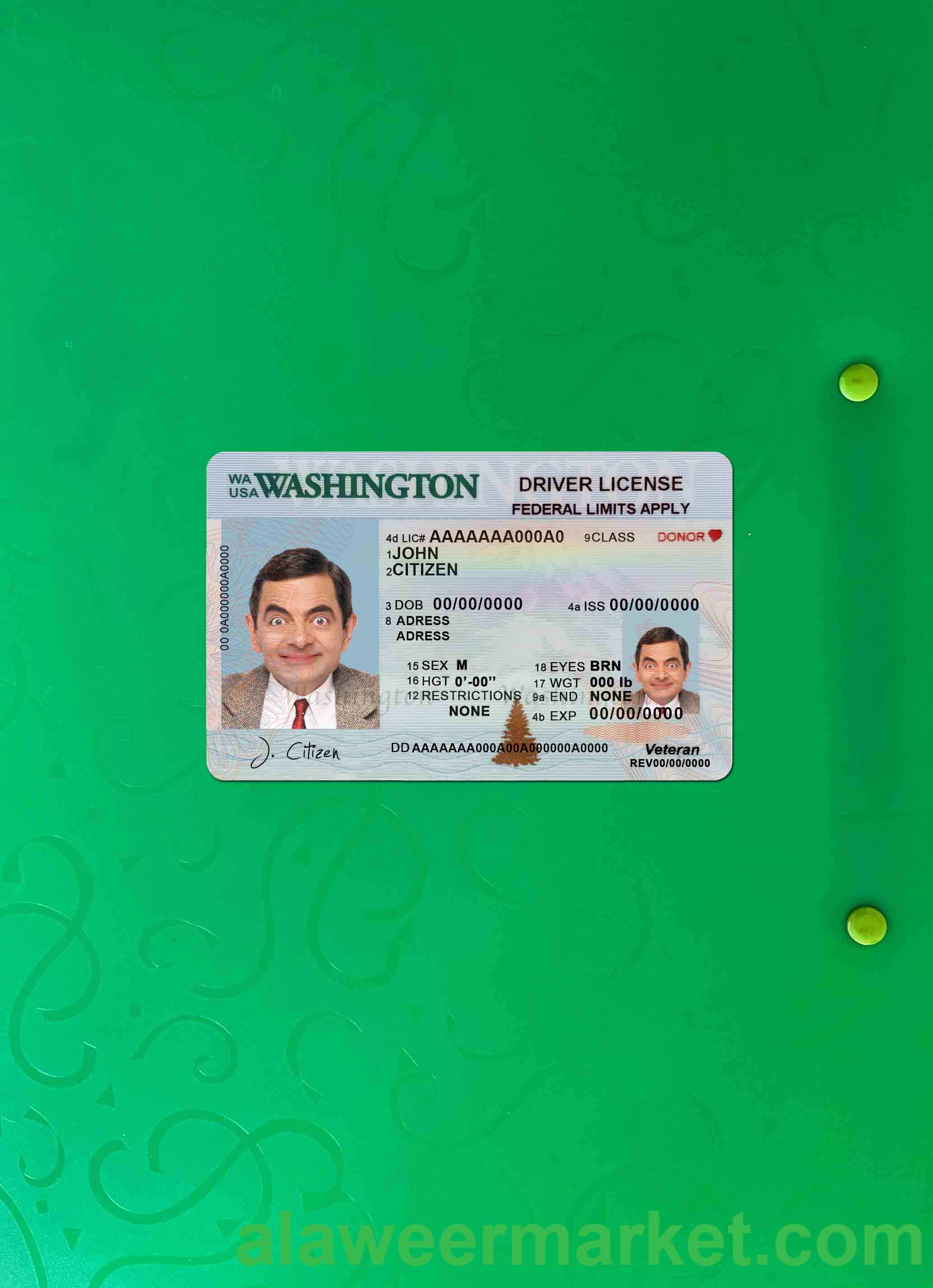 USA Washington driving license template in PSD format (2018 - present) photolook FRONT